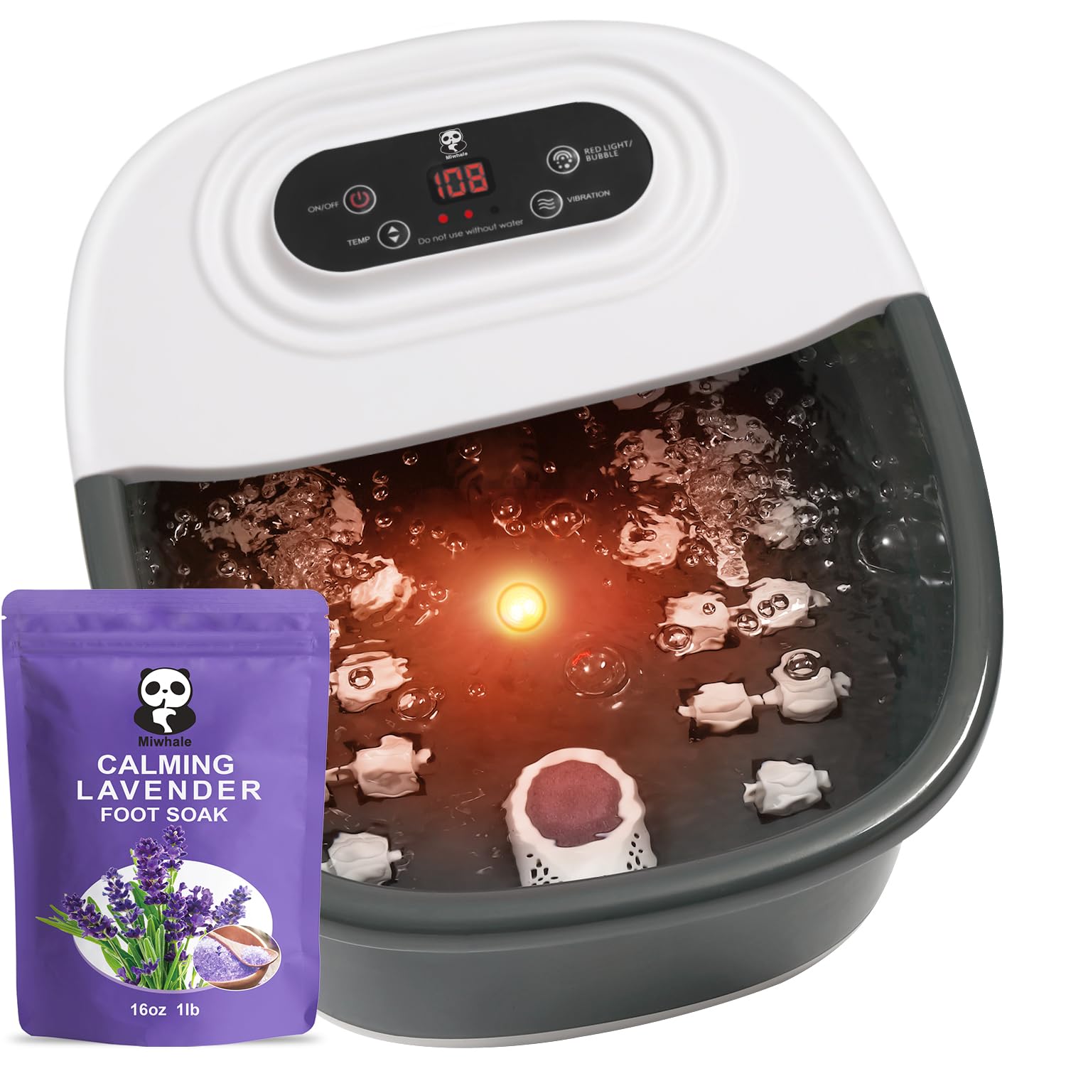 Miwhale Foot Spa Bath Massager — Heat, Bubbles, Vibration & Infrared, Lavender Soak