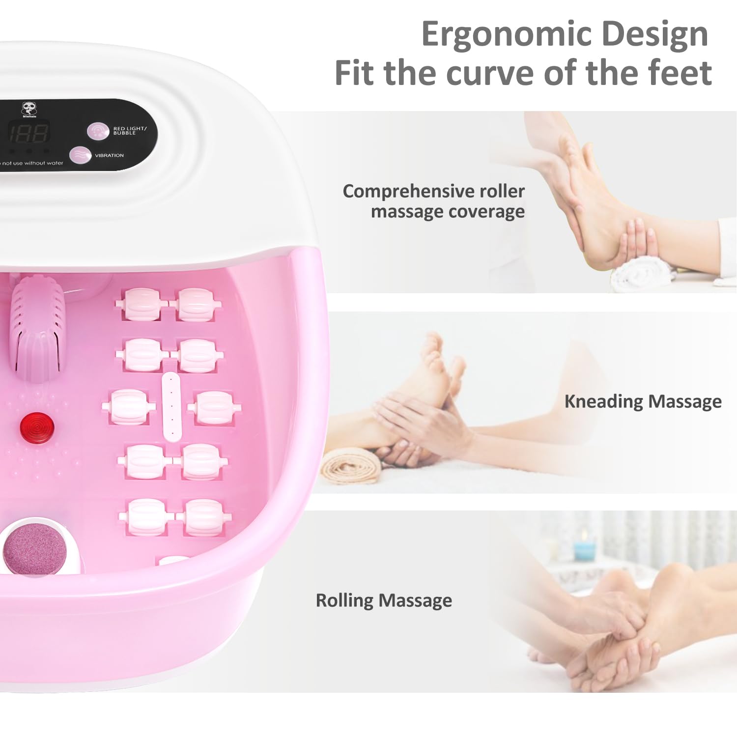 Miwhale Foot Spa Bath Massager — Heat, Bubbles, Vibration, Infrared Light | 16 oz Lavender Soak (Pink)