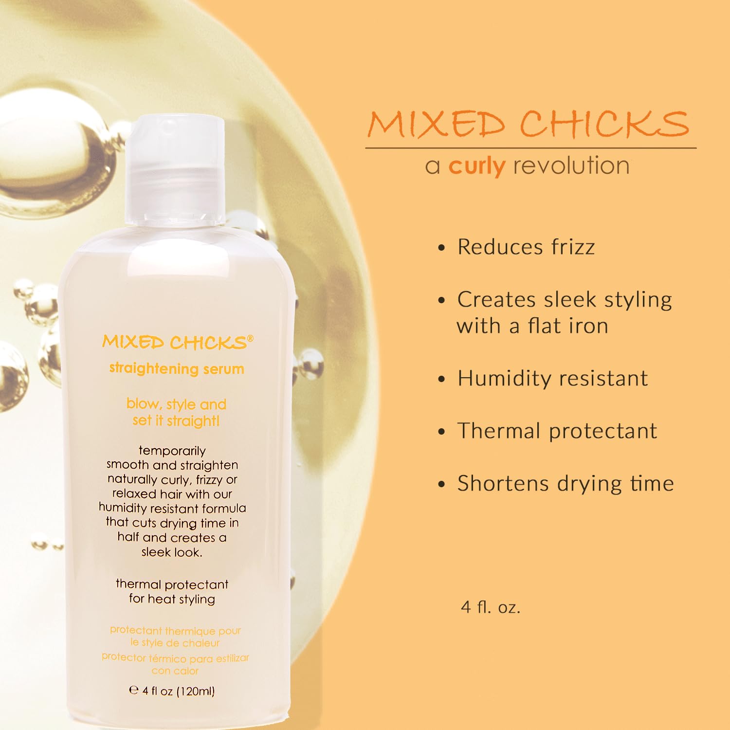 Mixed Chicks Straightening Serum – Thermal Protection, 4 fl oz / 120 ml