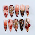 MIXFOSAHN Handmade Press-On Nails – Medium Almond Leopard with 3D Gold Flowers