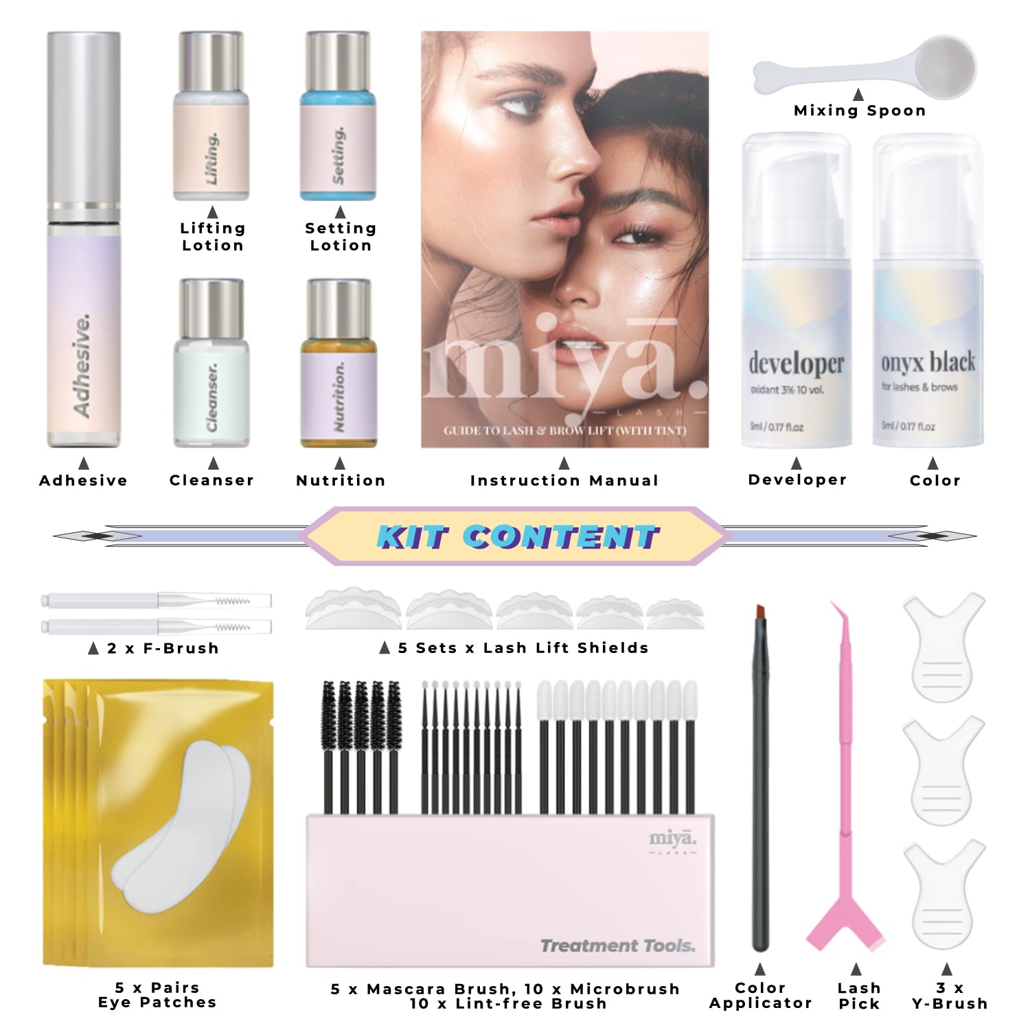 MIYA LASH Lift & Brow Lamination Kit – Keratin Lash Lift & LVL Brow Treatment for Dark, Voluminous Lashes and Brows | Up to 6 Weeks