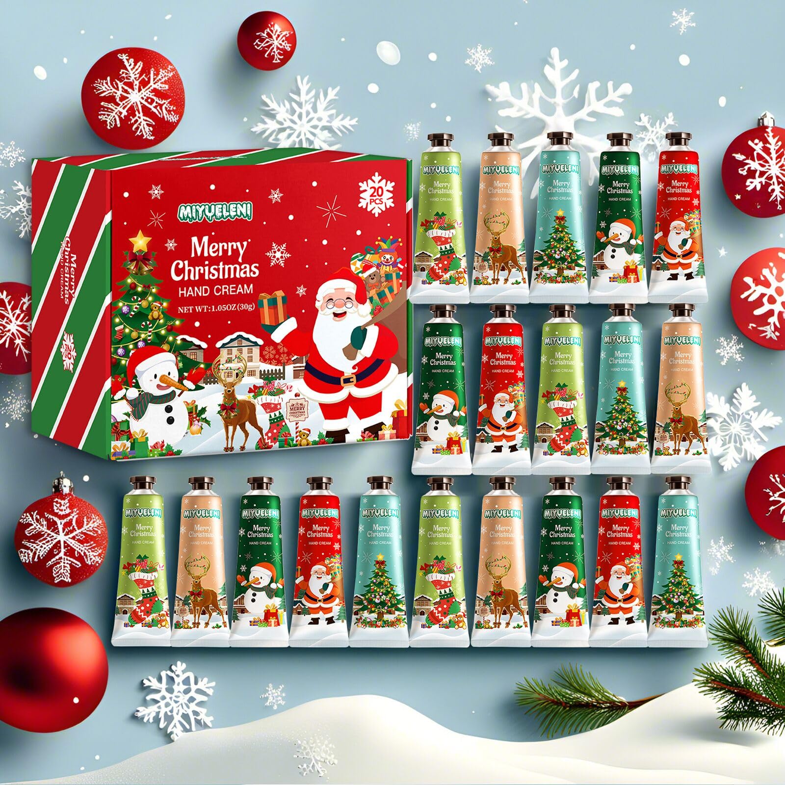 MIYUELENI 20-Pack Christmas Hand Lotion Set – Moisturizing Mini 30ml Gifts