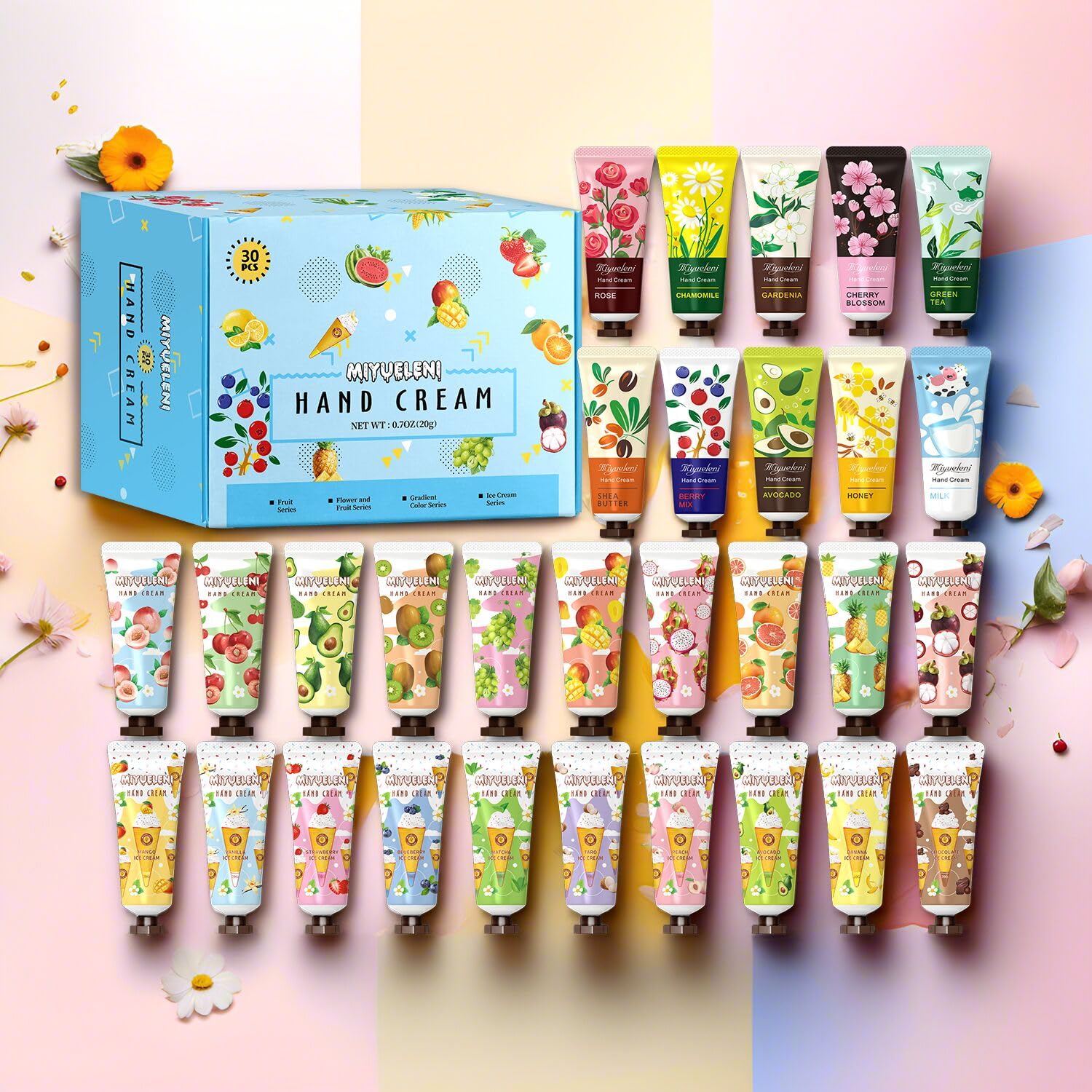 MIYUELENI 30-Pack Hand Cream Gift Set – 20ml Travel-Size Moisturizers for Dry Hands, Ideal Gifts