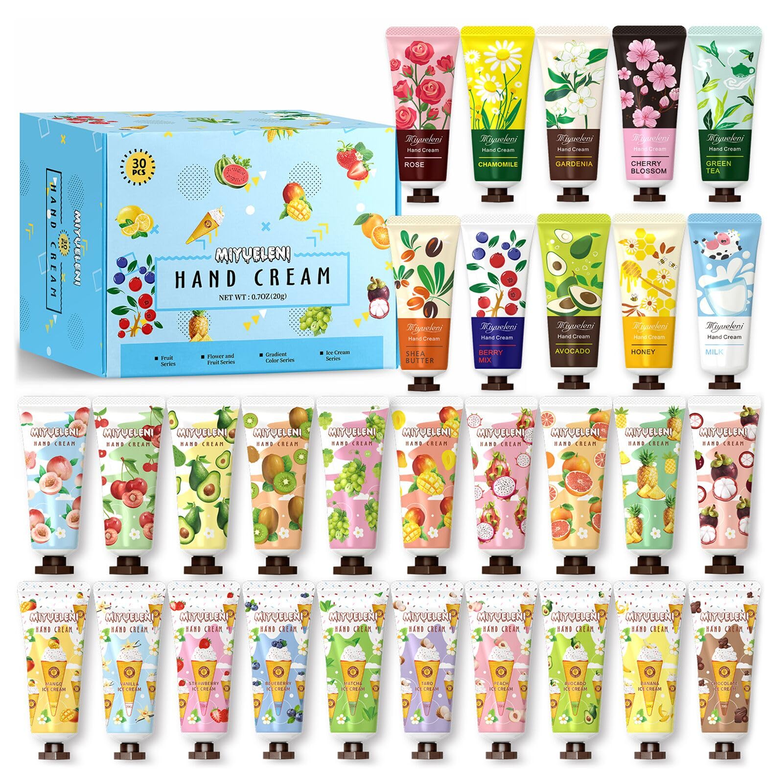 MIYUELENI 30-Pack Hand Cream Gift Set – 20ml Travel-Size Moisturizers for Dry Hands, Ideal Gifts