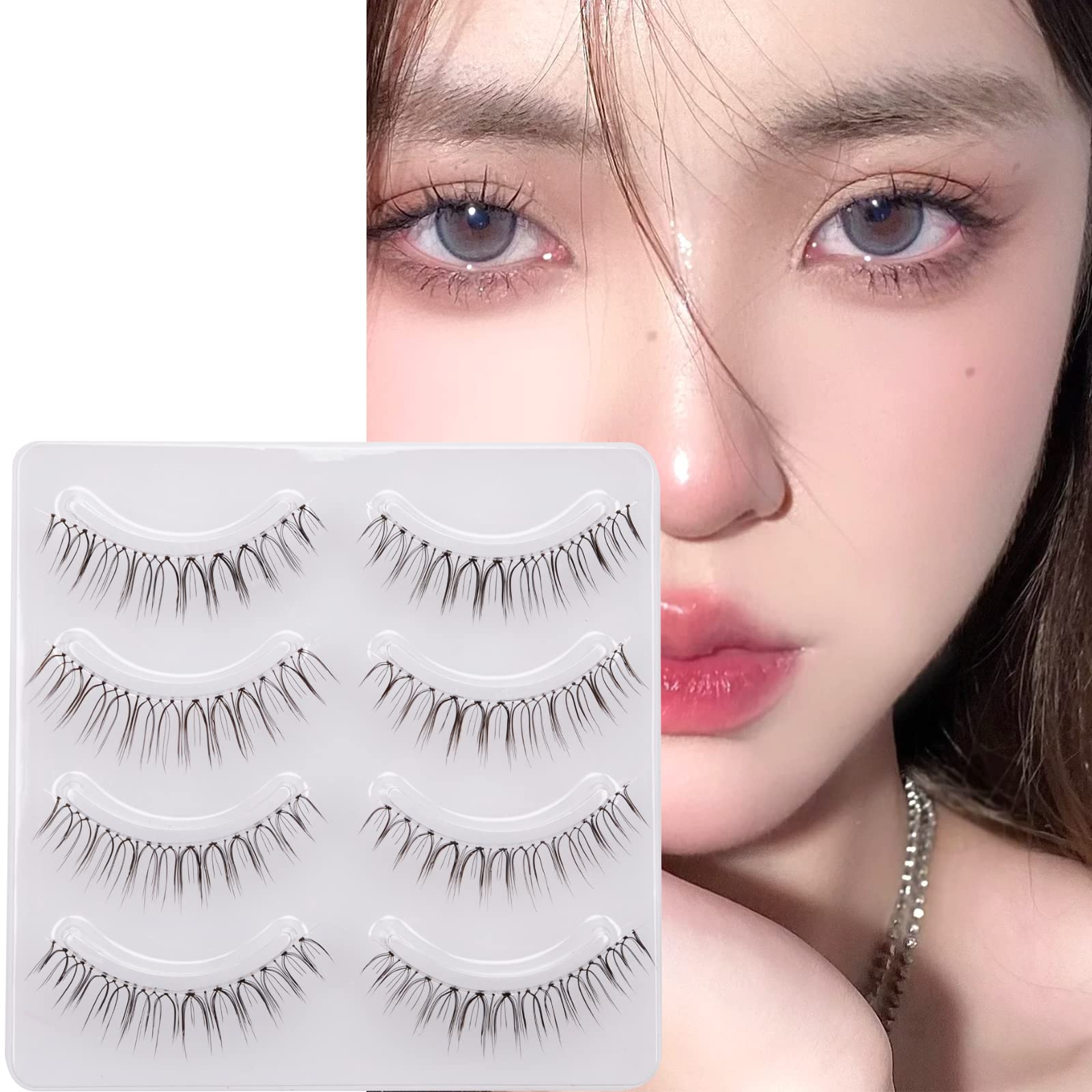 Miz Barn Daily Natural Look False Eyelashes – 4 Pairs, Clear Band, Handmade