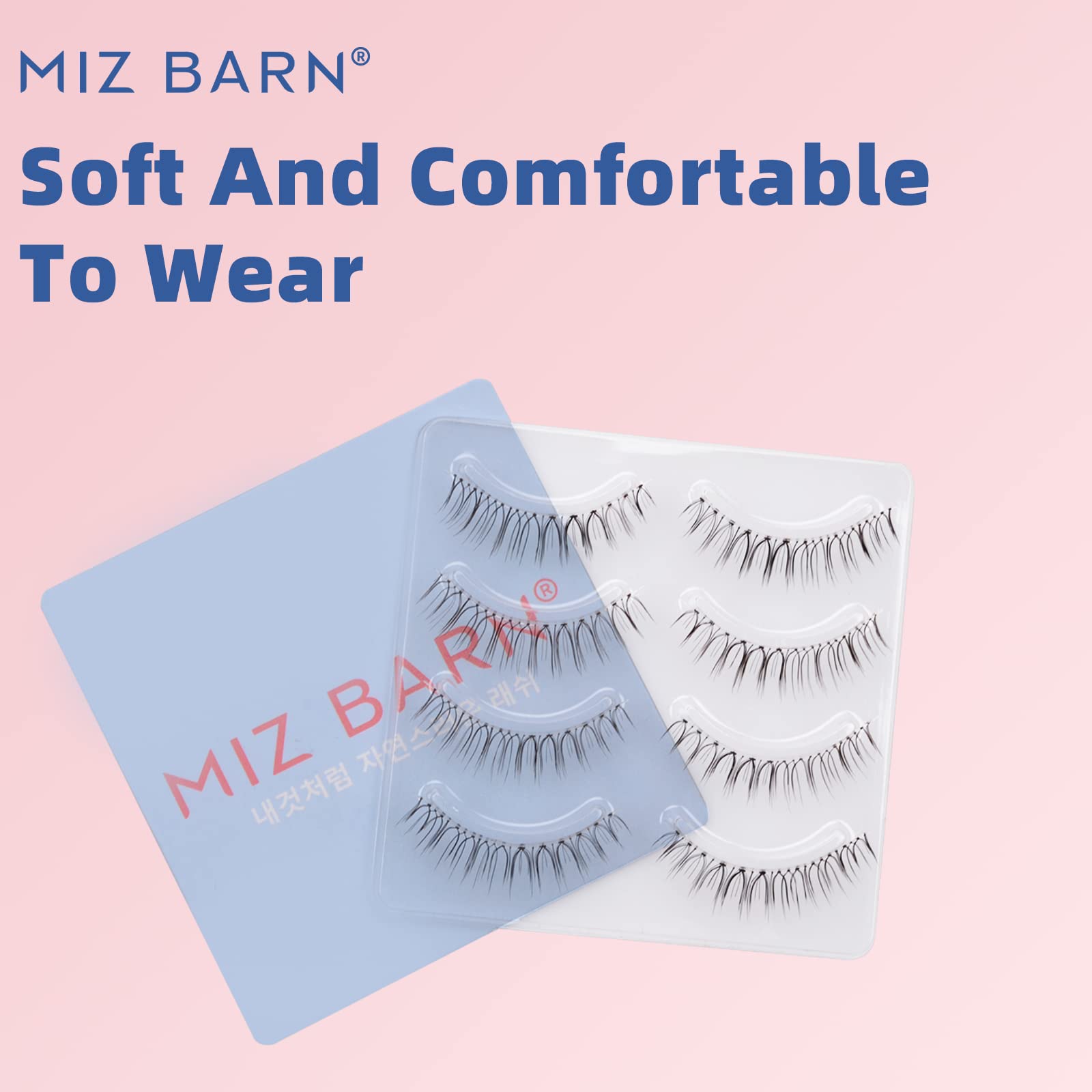 Miz Barn Daily Natural Look False Eyelashes – 4 Pairs, Clear Band, Handmade