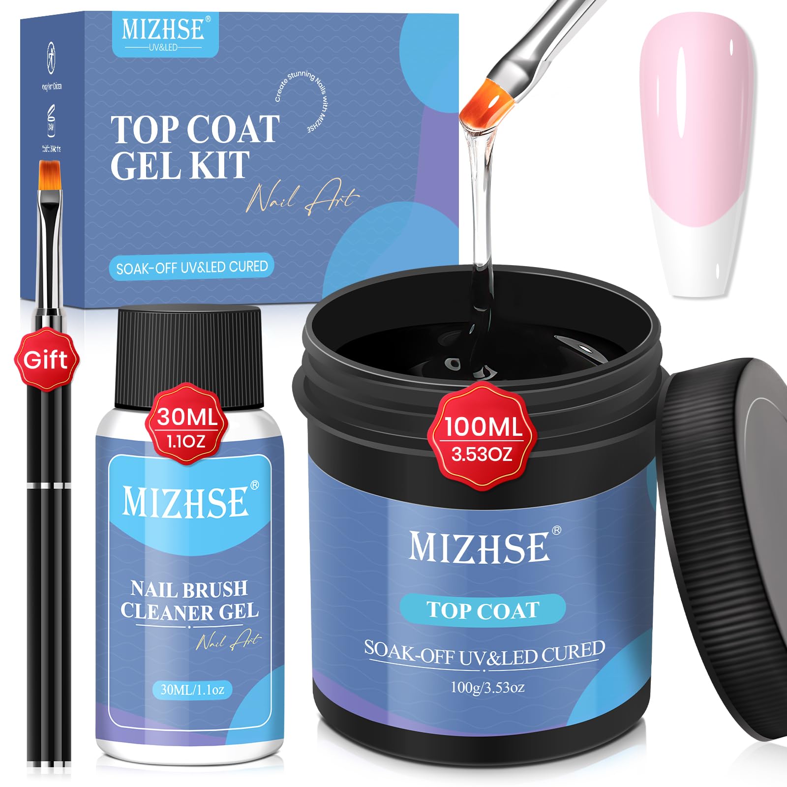 MIZHSE 100ml No-Wipe Gel Top Coat – High-Gloss, Long-Lasting Nail Finish Gift Kit