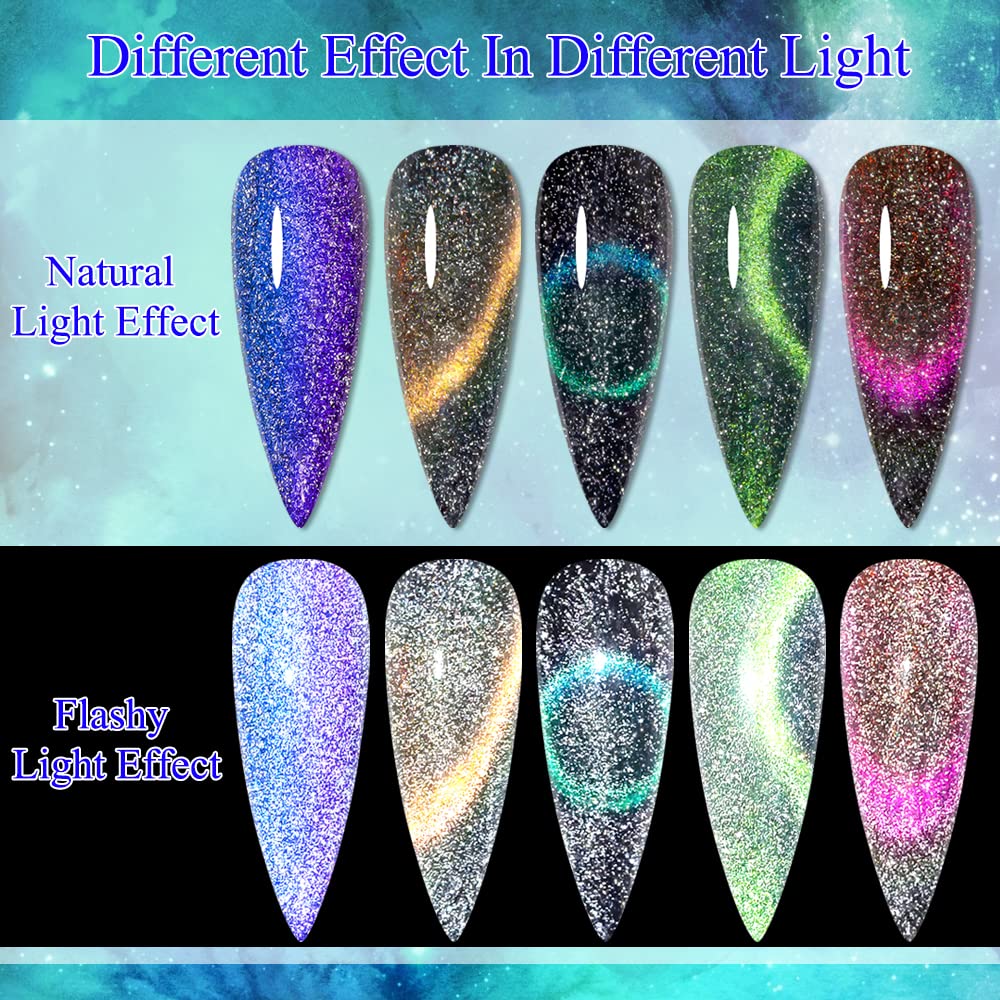 MIZHSE Reflective Glitter 9D Cat Eye Gel Nail Polish Set with Magnet – Galaxy Shimmer