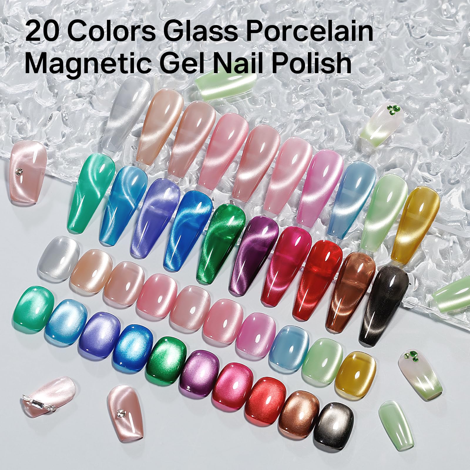 MIZHSE Cat Eye Gel Nail Polish Kit – 20 Magnetic Colors & Magnet Stick for DIY Home Salon