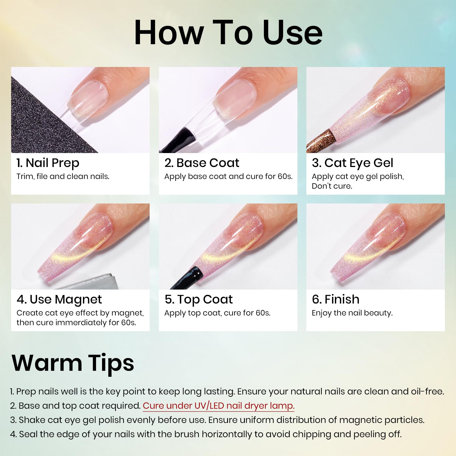 MIZHSE Cat Eye Gel Nail Polish Kit – Magnetic Neon Colors, Magnet Included, Soak-Off