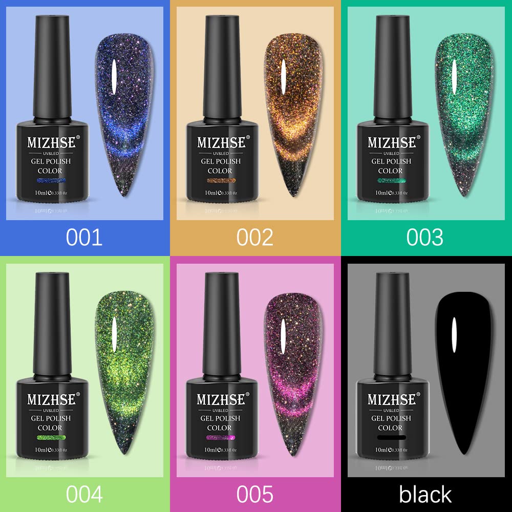 MIZHSE Reflective Glitter 9D Cat Eye Gel Nail Polish Set with Magnet – Galaxy Shimmer