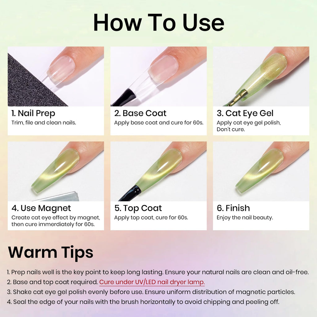 MIZHSE Cat Eye Gel Nail Polish Kit – Neon Fruit Colors with Magnet for DIY Nail Art