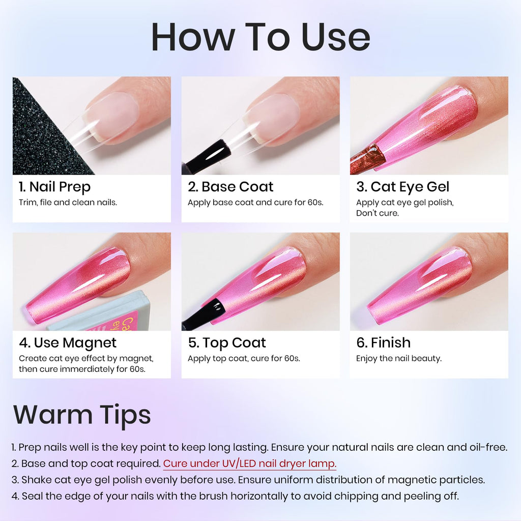 MIZHSE Cat Eye Gel Nail Polish Kit – 8 Dawn Colors with Magnetic Stick