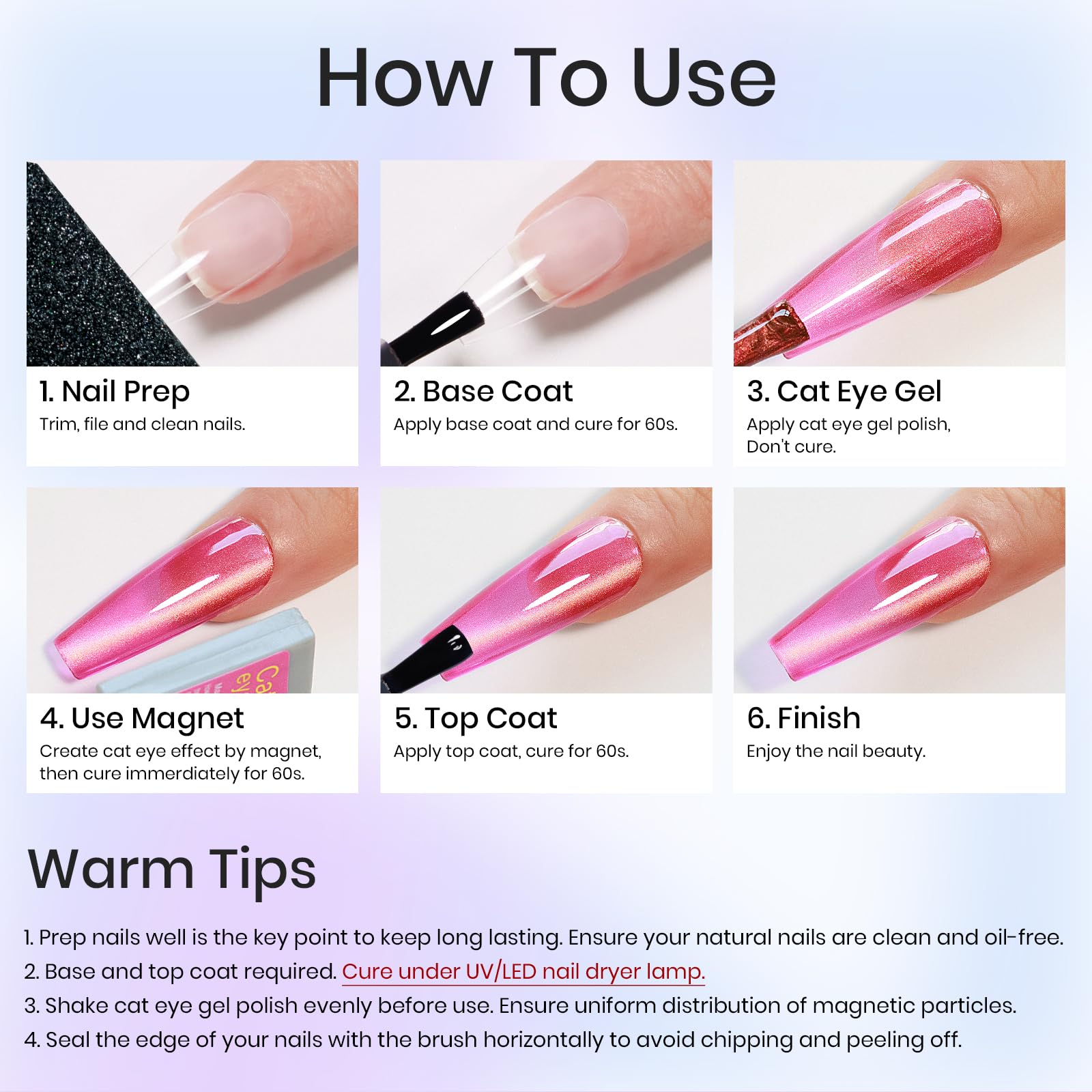 MIZHSE Cat Eye Gel Nail Polish Kit – 8 Dawn Colors with Magnetic Stick