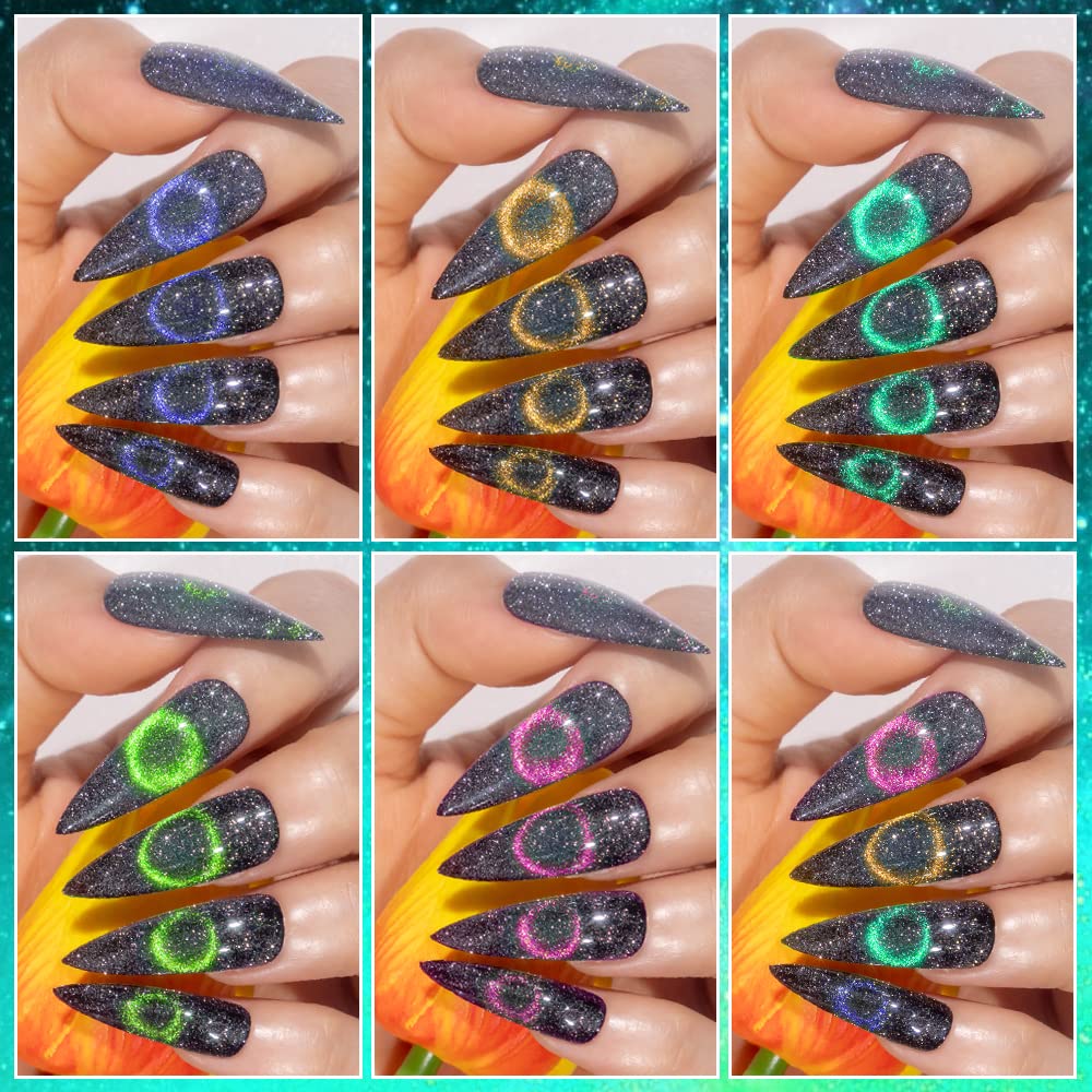 MIZHSE Reflective Glitter 9D Cat Eye Gel Nail Polish Set with Magnet – Galaxy Shimmer