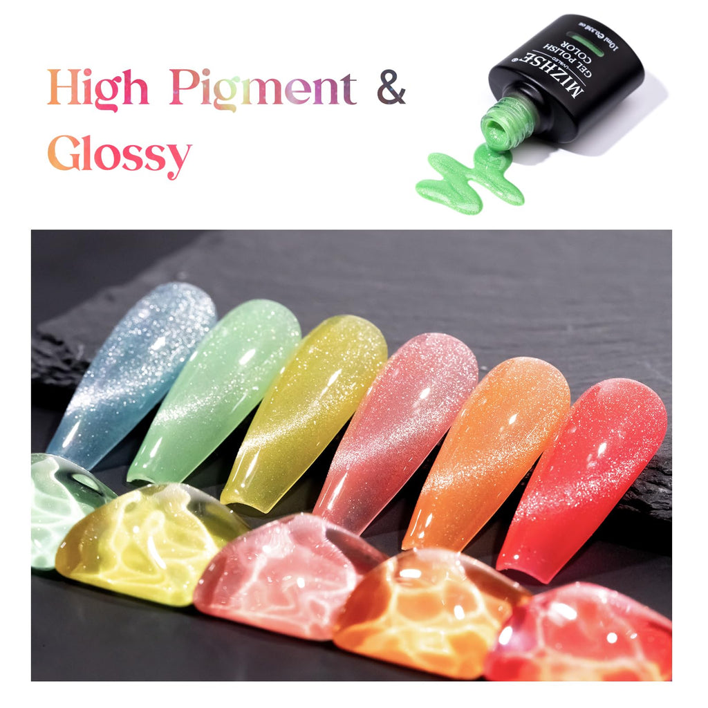 MIZHSE Glow in The Dark Gel Nail Polish Set – Neon Cat Eye Kit with Magnet Stick
