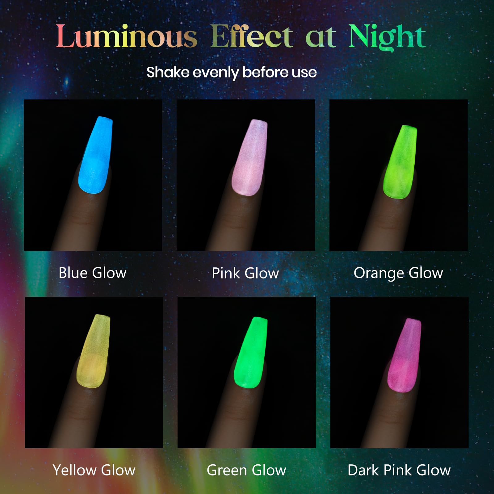 MIZHSE Glow in The Dark Gel Nail Polish Set – Neon Cat Eye Kit with Magnet Stick
