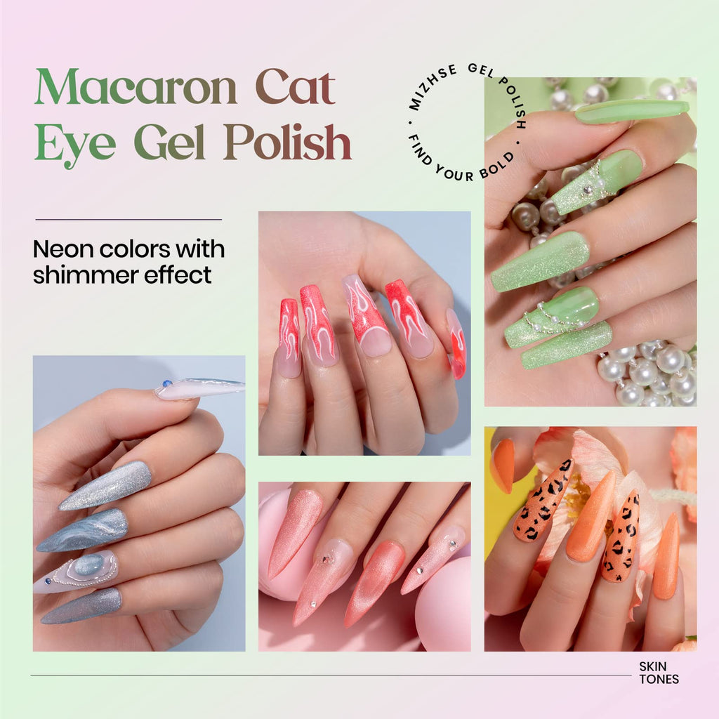 MIZHSE Glow in The Dark Gel Nail Polish Set – Neon Cat Eye Kit with Magnet Stick