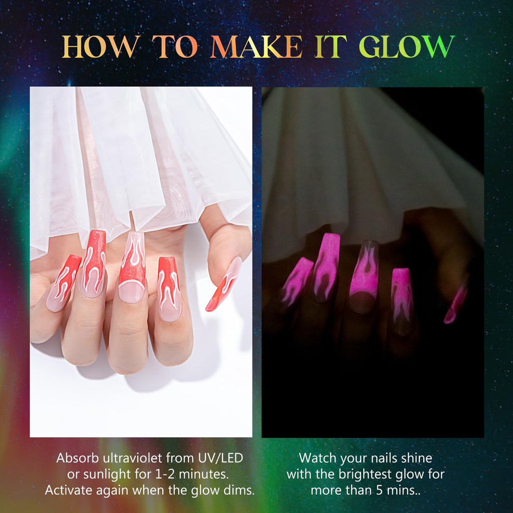 MIZHSE Glow in The Dark Gel Nail Polish Set – Neon Cat Eye Kit with Magnet Stick