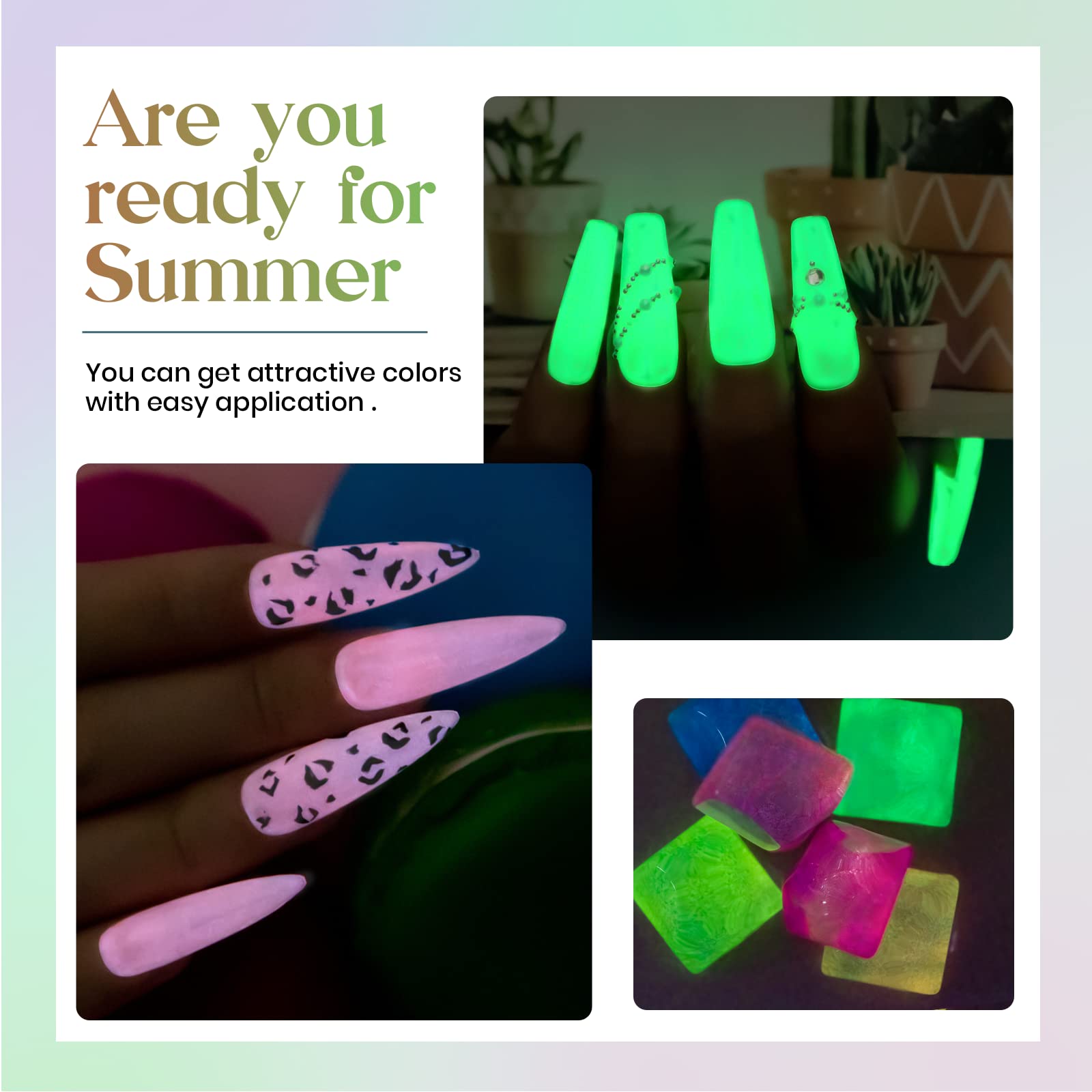 MIZHSE Glow in The Dark Gel Nail Polish Set – Neon Cat Eye Kit with Magnet Stick
