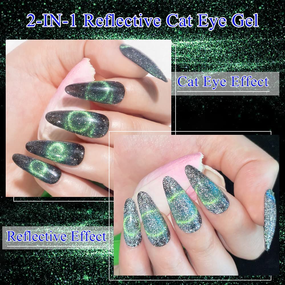 MIZHSE Reflective Glitter 9D Cat Eye Gel Nail Polish Set with Magnet – Galaxy Shimmer