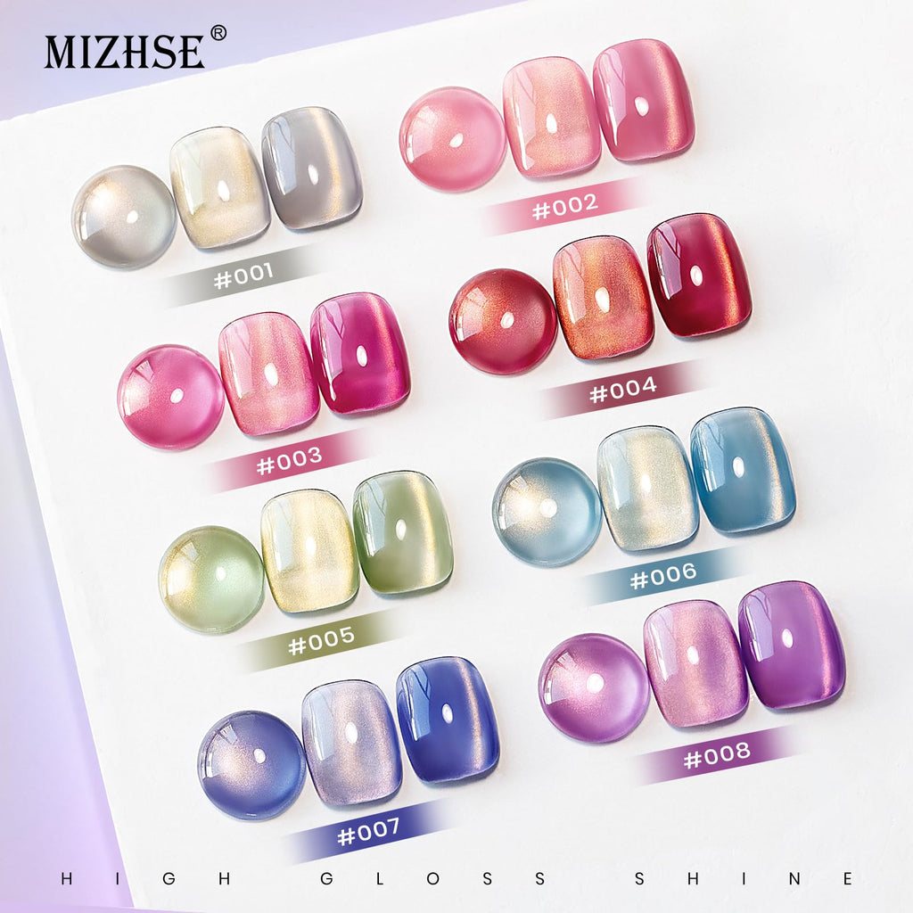 MIZHSE Cat Eye Gel Nail Polish Kit – 8 Dawn Colors with Magnetic Stick