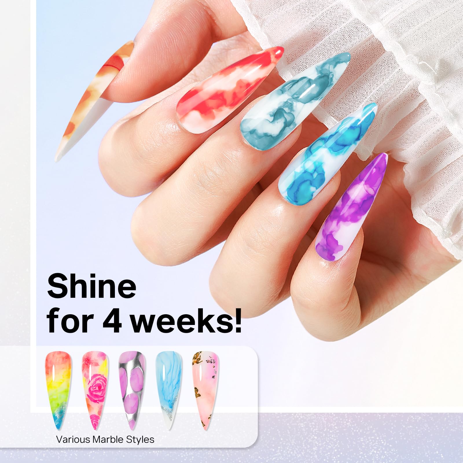 MIZHSE Marble Ink for Nails - 12-Color Blooming Marble Gel Nail Polish Set for At-Home Manicure