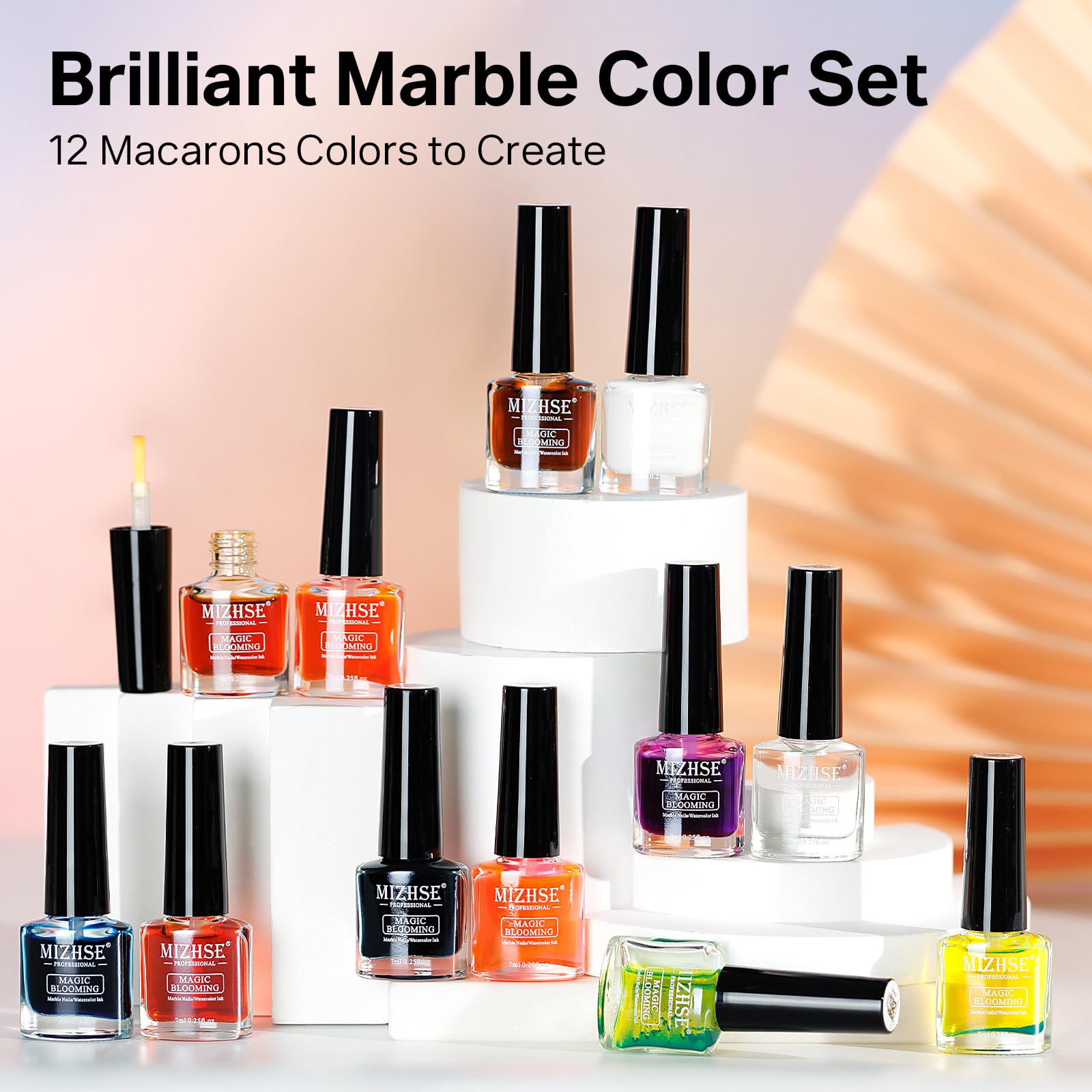 MIZHSE Marble Ink for Nails - 12-Color Blooming Marble Gel Nail Polish Set for At-Home Manicure