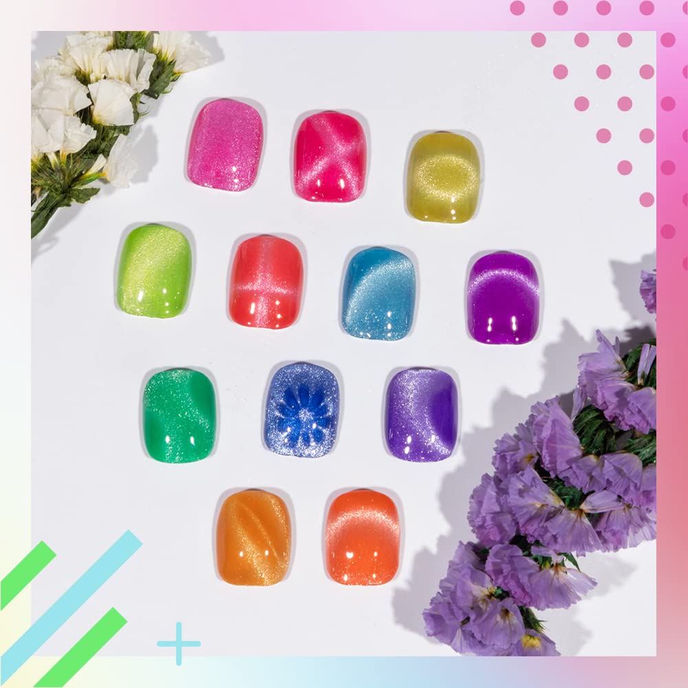 MIZHSE Neon Cat Eye Gel Polish Kit – 12-Color Glitter Magnetic Set with 3D Magnet