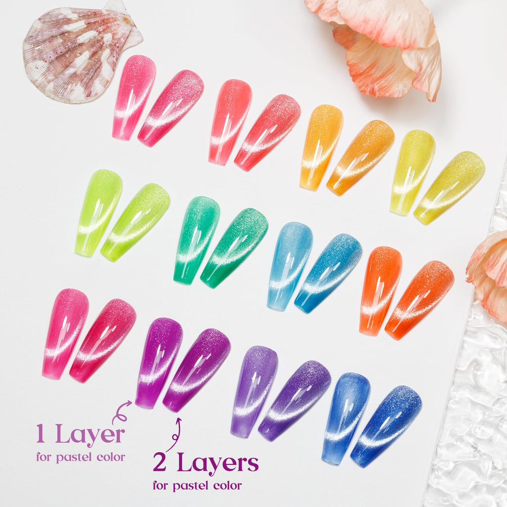 MIZHSE Neon Cat Eye Gel Polish Kit – 12-Color Glitter Magnetic Set with 3D Magnet