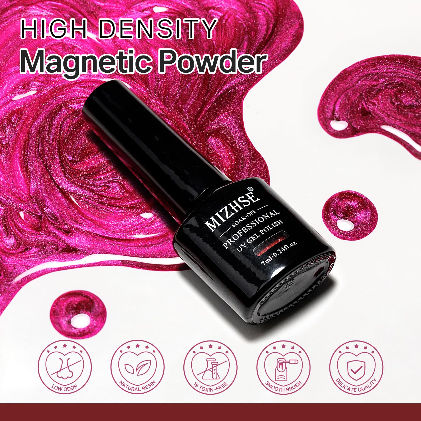 MIZHSE Cat Eye Gel Nail Polish Set – Pink Magnetic Gel Polish with Magnet Stick, Neon Hot Pink Gloss