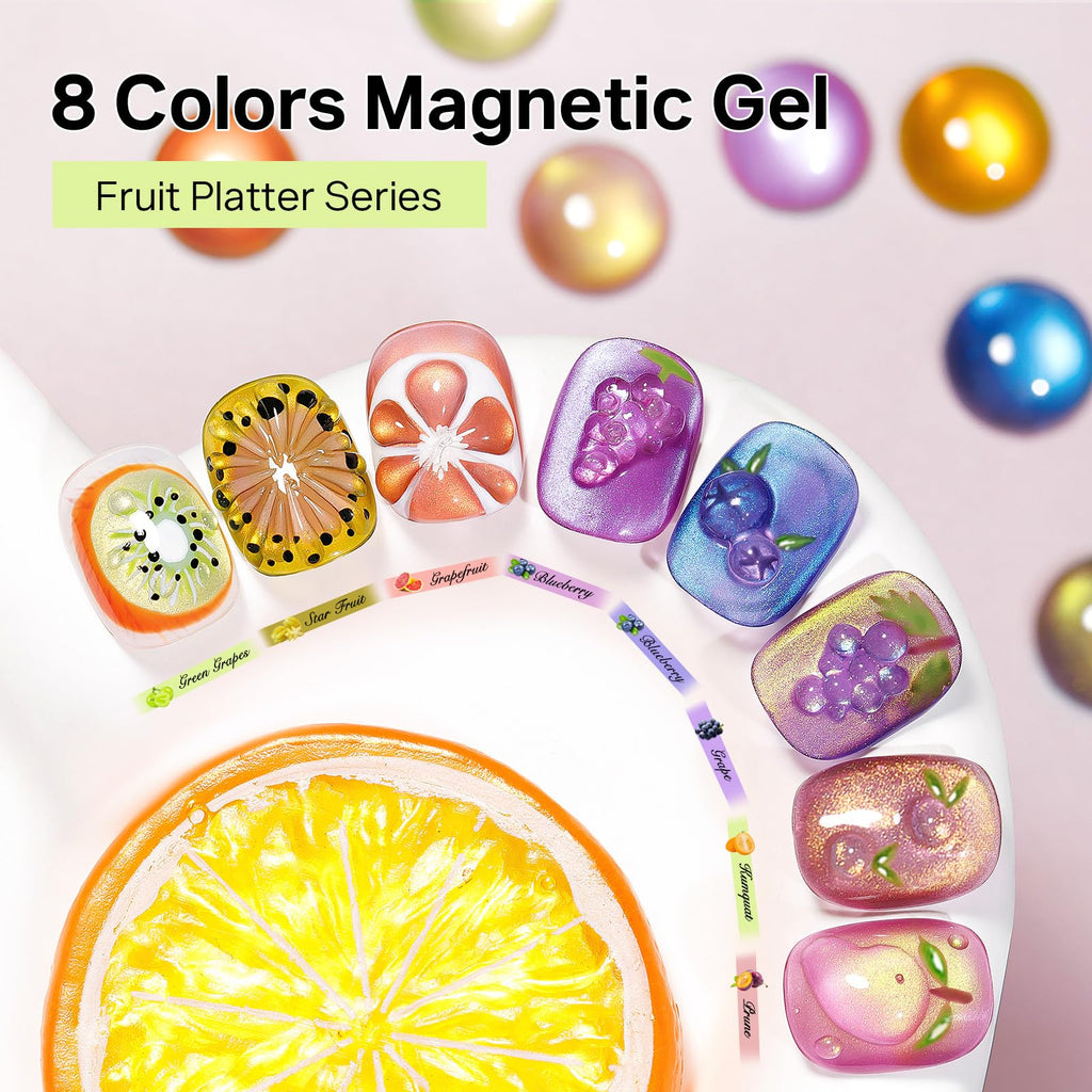 MIZHSE Cat Eye Gel Nail Polish Kit – Neon Fruit Colors with Magnet for DIY Nail Art