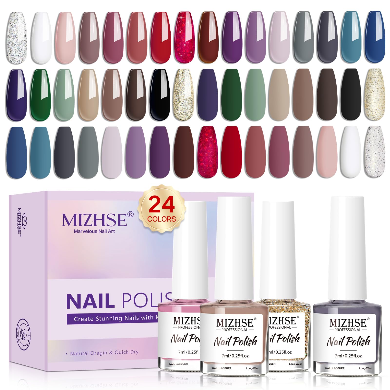 MIZHSE Quick Dry Nail Polish Set – 24 Colors, Fast Air-Dry, Fall/Winter Shades
