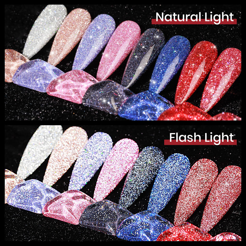 MIZHSE Reflective Glitter Gel Polish – 8-Color Red & Silver Holographic Gel Nail Polish for LED/UV