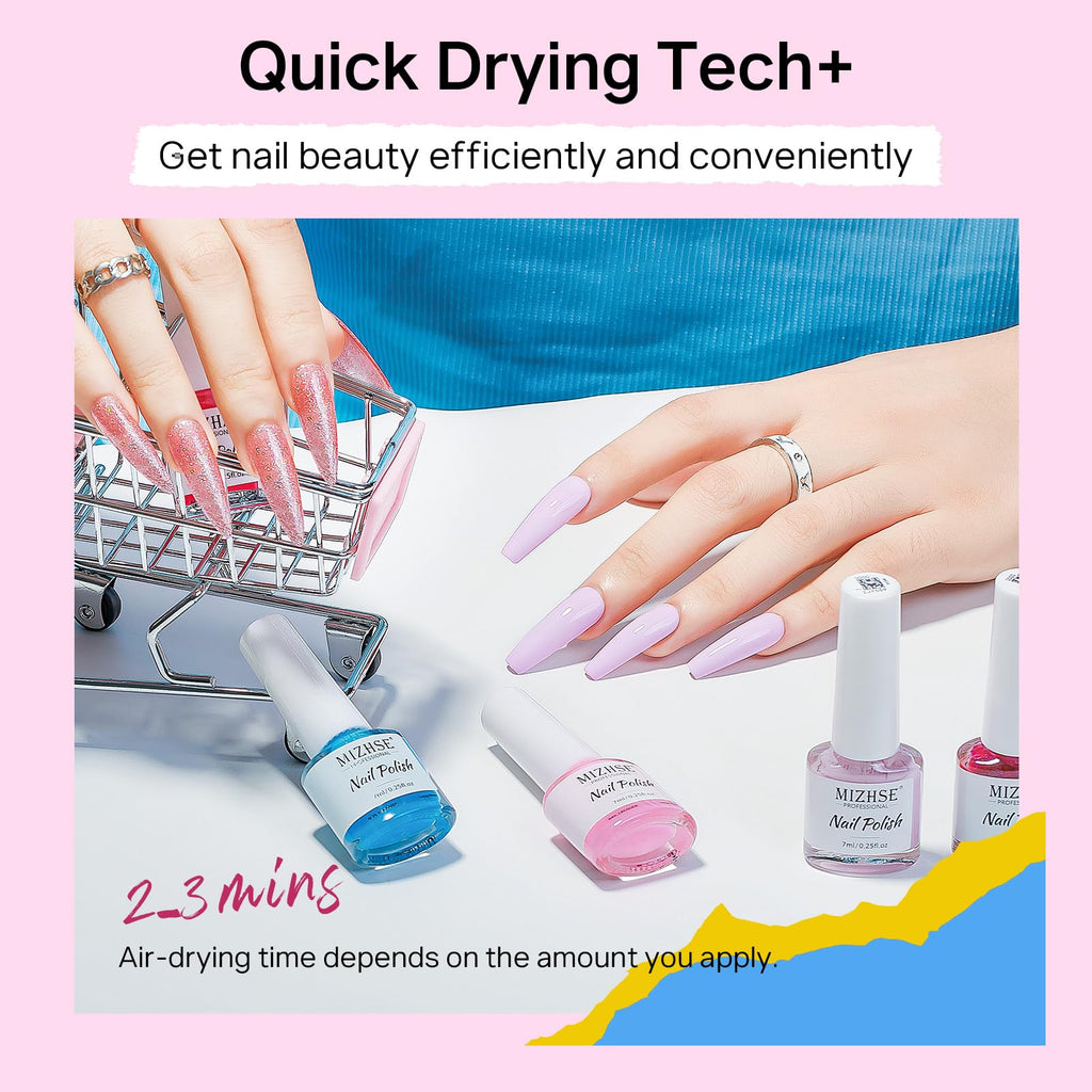 MIZHSE Quick Dry Nail Polish Set – 24 Colors, Oil-Based, Fast Dry, Neon Glitter Collection