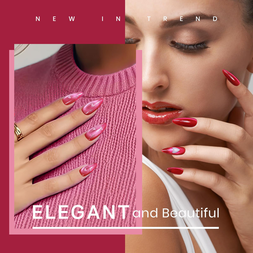 MIZHSE Cat Eye Gel Nail Polish Set – Pink Magnetic Gel Polish with Magnet Stick, Neon Hot Pink Gloss