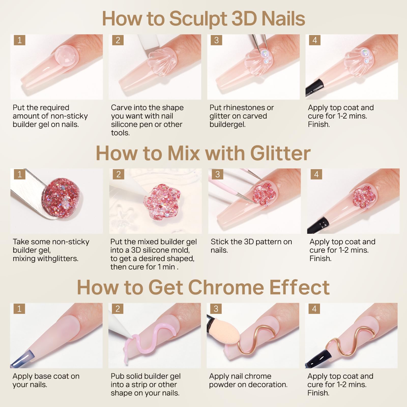 MIZHSE Solid Builder Gel – 3-Color Nail Sculpting Gel Set (45 g)