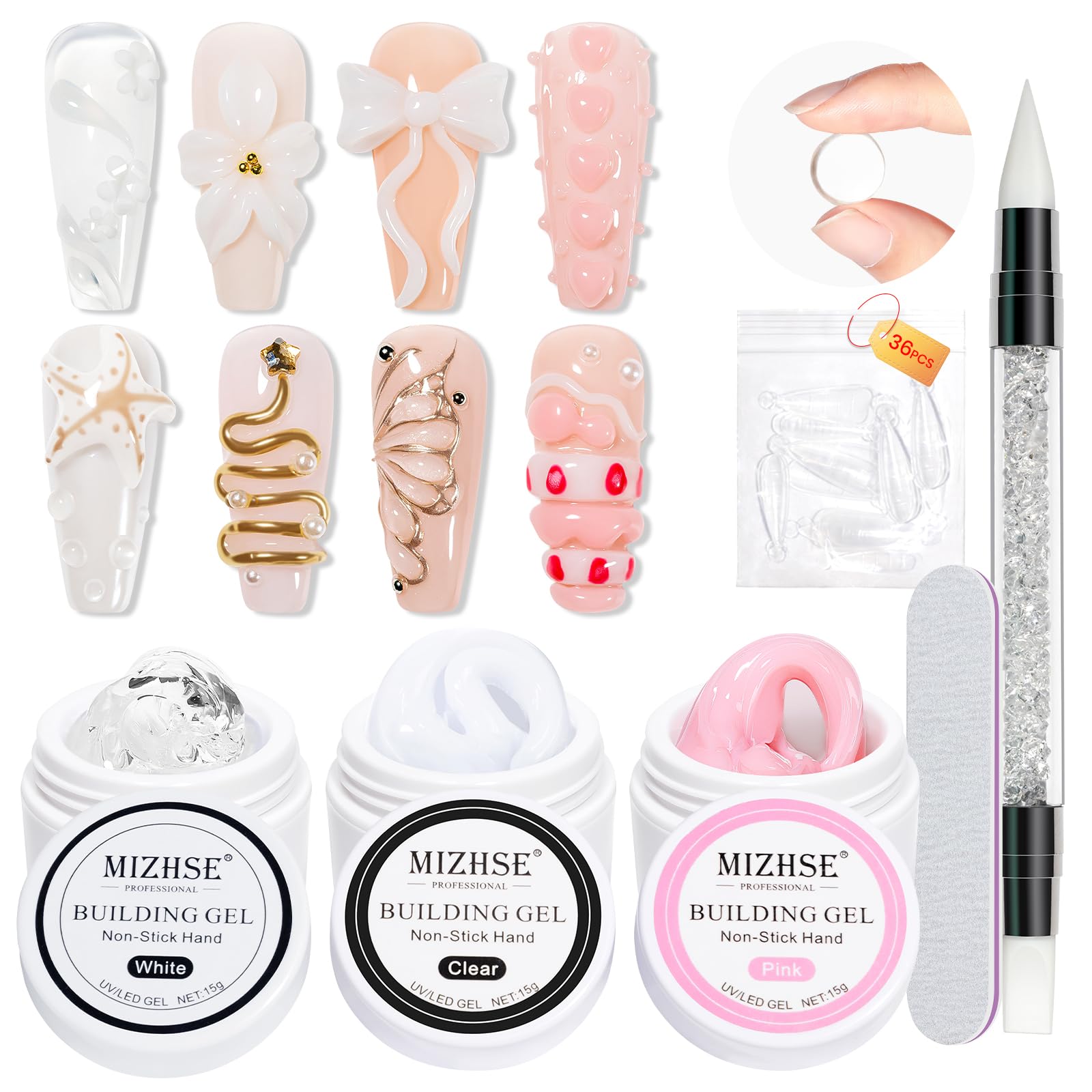MIZHSE Solid Builder Gel – 3-Color Nail Sculpting Gel Set (45 g)