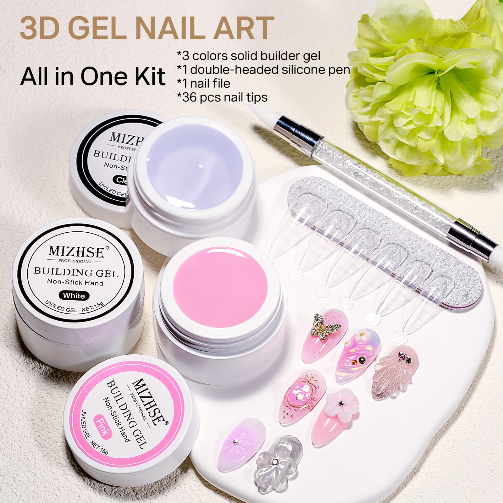 MIZHSE Solid Builder Gel – 3-Color Nail Sculpting Gel Set (45 g)