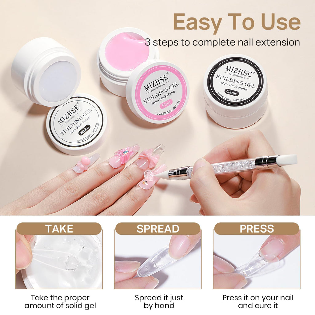 MIZHSE Solid Builder Gel – 3-Color Nail Sculpting Gel Set (45 g)