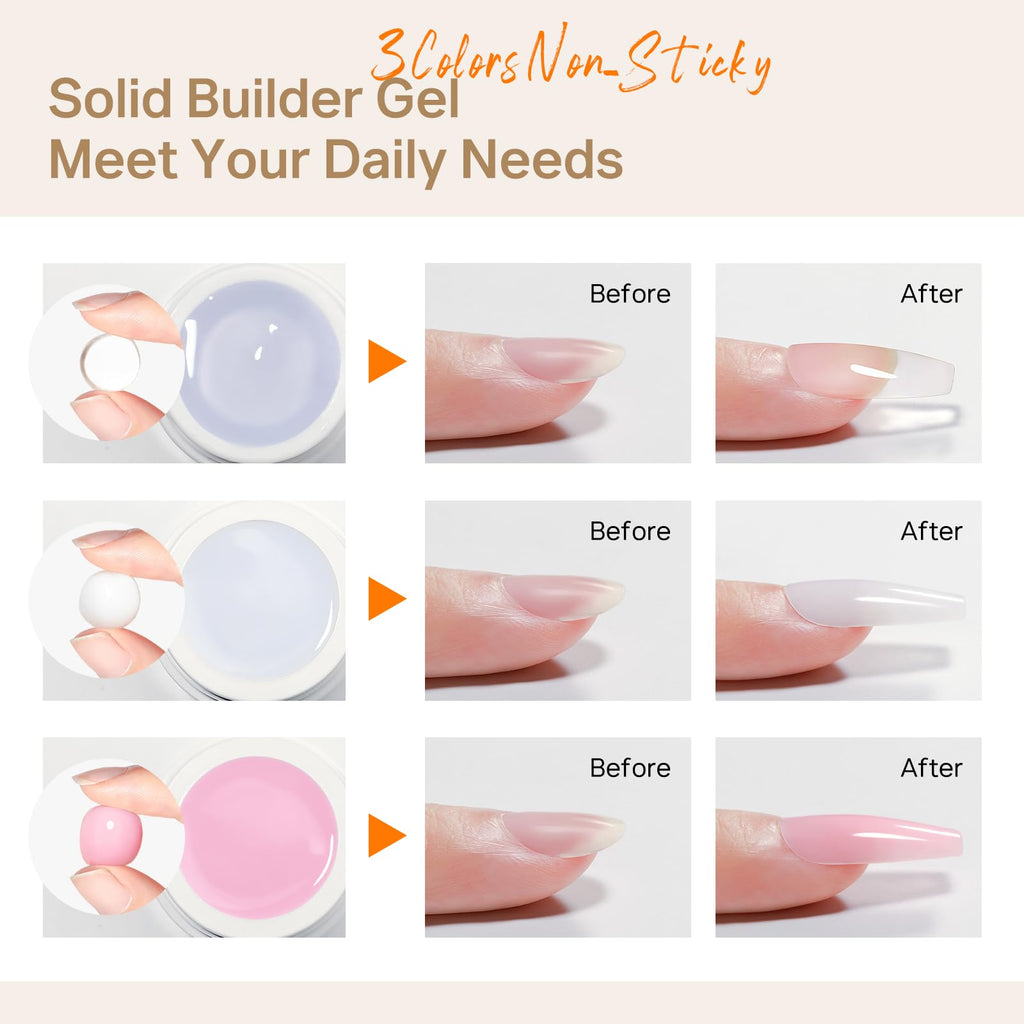 MIZHSE Solid Builder Gel – 3-Color Nail Sculpting Gel Set (45 g)