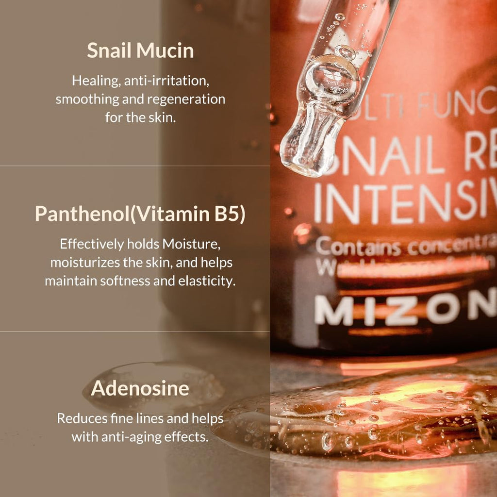 MIZON Snail Repair Intensive Ampoule – Snail Mucin, Hyaluronic Acid & Vitamin E for Hydration & Elasticity