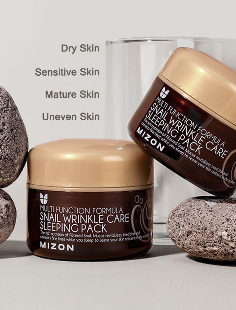 MIZON Snail Wrinkle Care Sleeping Pack – Overnight Snail Mucin, Adenosine & Shea Butter (2.7 oz)