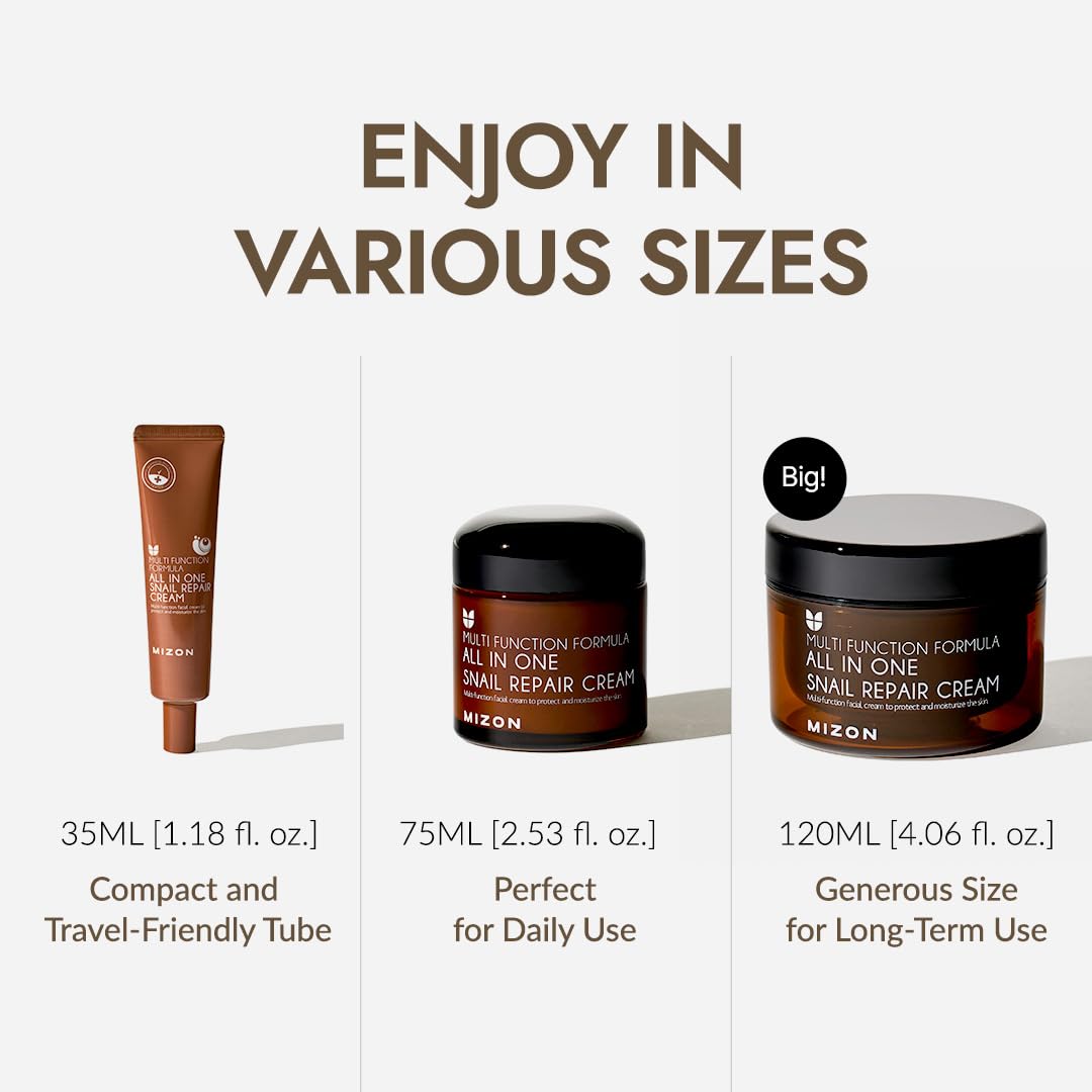 MIZON All-in-One Snail Repair Cream | Hydrating Korean Moisturizer with Snail Mucin & 12 Extracts (Travel Size 1.18 oz)