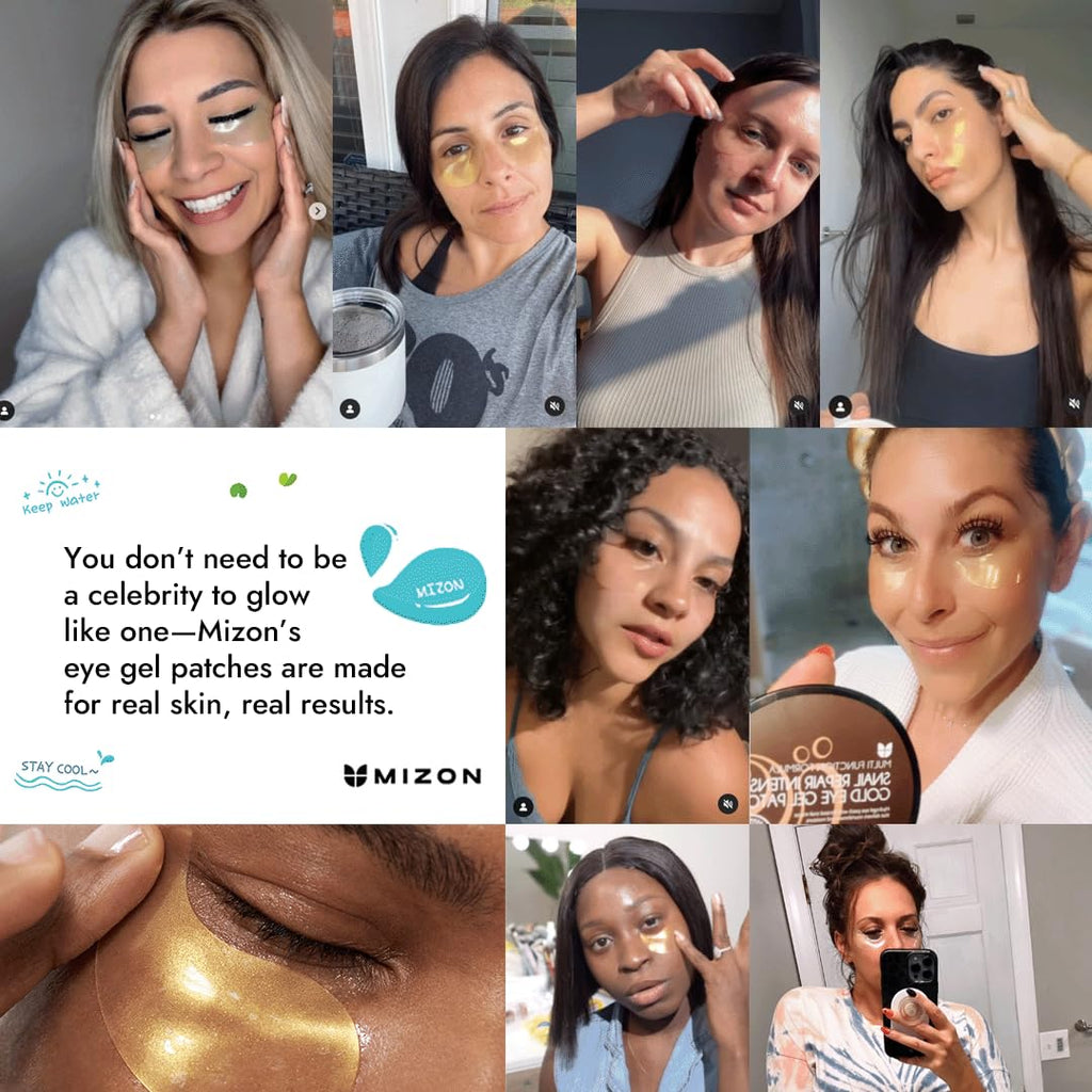 MIZON 24K Gold & Snail Mucin Hydrogel Under Eye Patches – Puffy Eyes, Dark Circles, Hydration (Pack of 2, 120 Pairs)