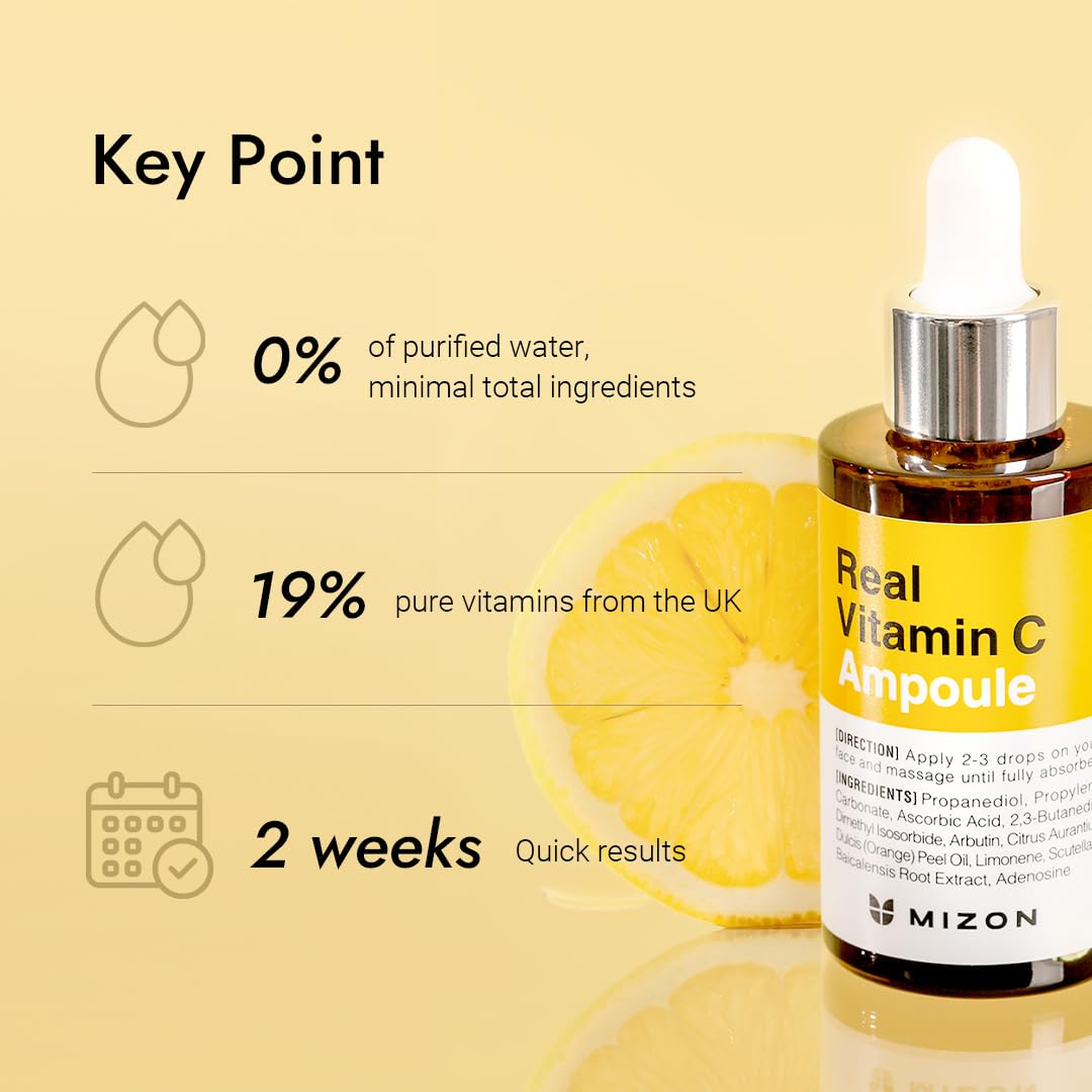 MIZON Real Vitamin C Ampoule – 19% Pure Vitamin C, No Water Added, 1.01 fl oz