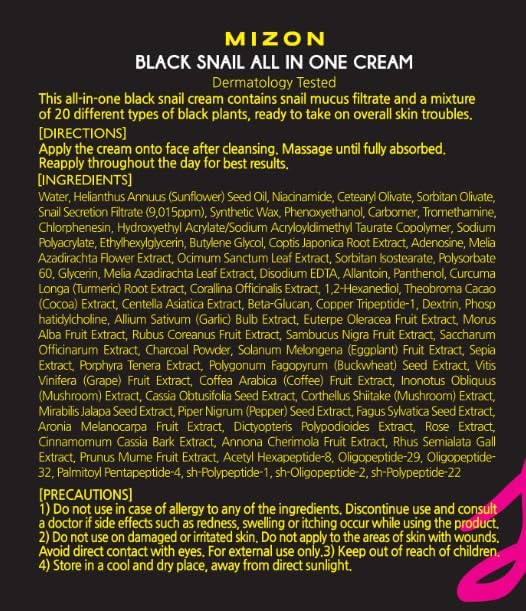 MIZON Black Snail All In One Cream – Intensive Snail Mucin Moisturizer 2.54 fl oz