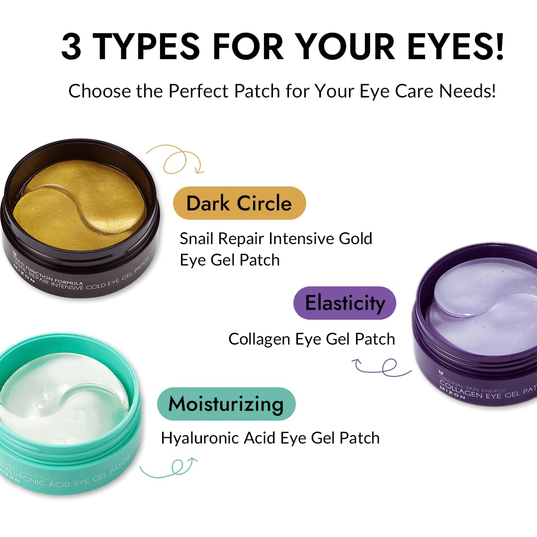 MIZON 24K Gold & Snail Mucin Hydrogel Under Eye Patches – Puffy Eyes, Dark Circles, Hydration (Pack of 2, 120 Pairs)