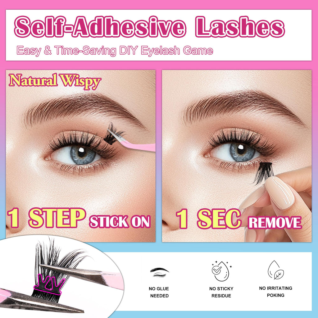 MJJOMAY JoMay Self-Adhesive Eyelashes – Glueless, Pre-Glued Kit, 48pcs, 10–16mm, D Curl for Beginners