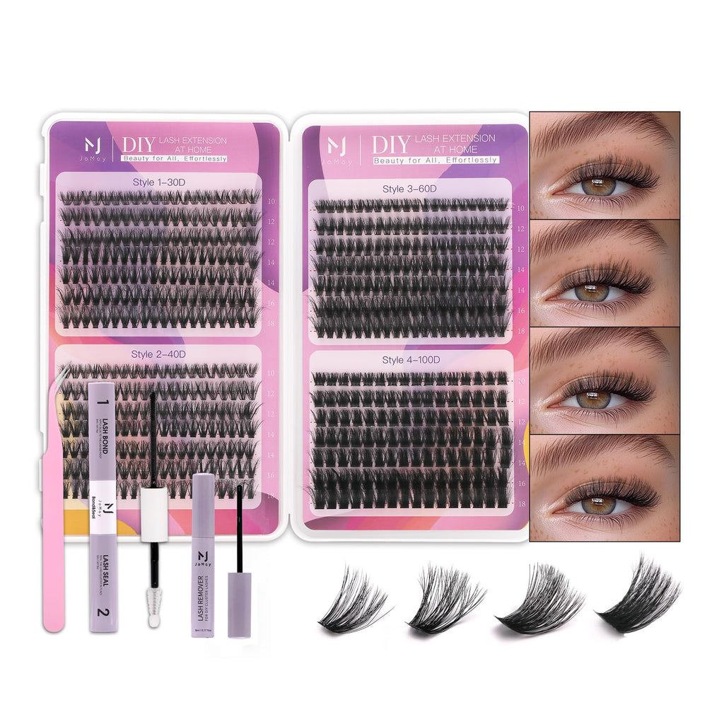 MJJOMAY JoMay Lash Clusters Kit 560Pcs – Wispy Volume Lashes with Bond & Seal, Tweezers & Glue, Beginner Friendly D Curl 10–18mm